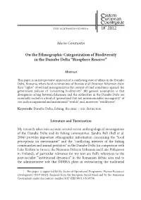 On the Ethnographic Categorization of Biodiversity in the Danube Delta “Biosphere Reserve”1