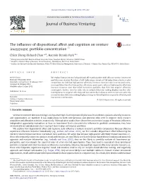 The Influence of Dispositional Affect and Cognition on Venture Investment Portfolio Concentration