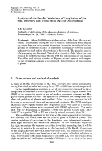 Analysis of the Secular Variations of Longitudes of the Sun, Mercury and Venus from Optical Observations