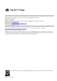 The Promise of Constructivism in International Relations Theory Author(S): Ted Hopf Reviewed Work(S): Source: International Security, Vol