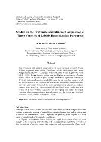 Studies on the Proximate and Mineral Composition of Three Varieties of Lablab Beans (Lablab Purpureus)