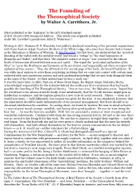 The Founding of the Theosophical Society