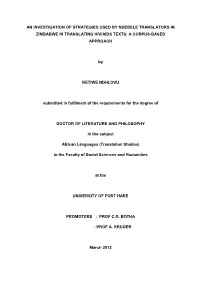 An Investigation of Strategies Used by Ndebele Translators in Zimbabwe in Translating Hiv/Aids Texts: a Corpus-Based Approach