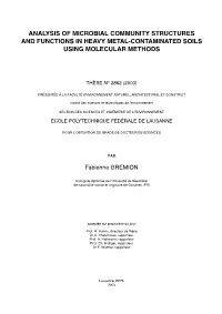 Analysis of Microbial Community Structures and Functions in Heavy Metal-Contaminated Soils Using Molecular Methods