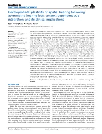 Developmental Plasticity of Spatial Hearing Following Asymmetric Hearing Loss: Context-Dependent Cue Integration and Its Clinical Implications