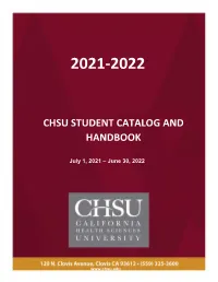 2021-2022 CHSU Student Catalog and Handbook