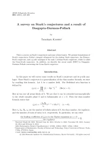 A Survey on Stark's Conjectures and a Result of Dasgupta-Darmon-Pollack