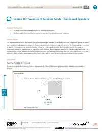 Lesson 10: Volumes of Familiar Solids―Cones and Cylinders