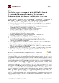 Staphylococcus Aureus and Methicillin Resistant S. Aureus in Nepalese Primates: Resistance to Antimicrobials, Virulence, and Genetic Lineages