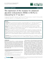 The Expression of the Receptor for Advanced Glycation End-Products