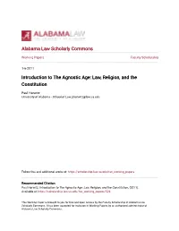 Introduction to the Agnostic Age: Law, Religion, and the Constitution