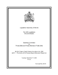 Legislative Assembly of Alberta the 30Th Legislature Second Session Standing Committee on Private Bills and Private Members'