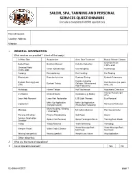 SALON, SPA, TANNING and PERSONAL SERVICES QUESTIONNAIRE (Include a Completed ACORD Application)