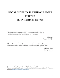 Social Security Transition Report for the Biden Administration