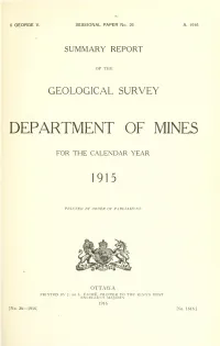 Summary Report of the Geological Survey Department of Mines, for The