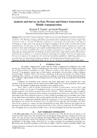 Analysis and Survey on Past, Present and Future Generation in Mobile Communication