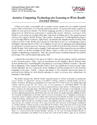Assistive Computing Technology for Learning to Write Braille Extended Abstract
