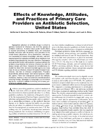 Effects of Knowledge, Attitudes, and Practices of Primary Care Providers on Antibiotic Selection, United States Guillermo V