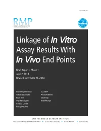 Linkage of in Vitro Assay Results with in Vivo End Points