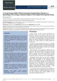 Of Surgically-Treated Uterine Fibroids in a Gynecology Unit In