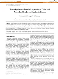 Syntactic Foam, Ceramic Microballoon, Nanoclay, Tensile Properties, Experimental Analysis