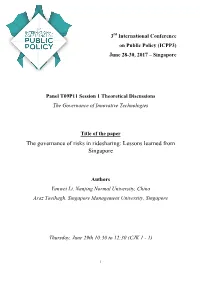 The Governance of Risks in Ridesharing: Lessons Learned from Singapore