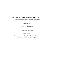 VETERANS HISTORY PROJECT Preserving Stories of Service for Future Generations