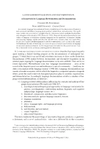 A Framework for Language Revitalization and Documentation Colleen M