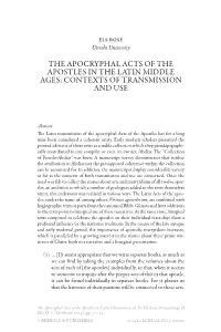 The Apocryphal Acts of the Apostles in the Latin Middle Ages: Contexts of Transmission and Use