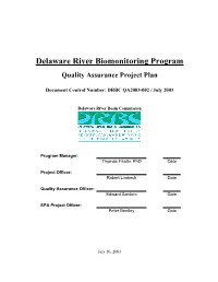 Delaware River Biomonitoring Program Quality Assurance Project Plan
