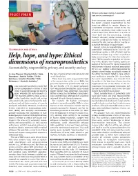 Help, Hope, and Hype: Ethical Dimensions of Neuroprosthetics