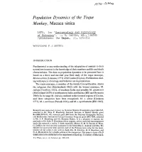 Population Dynamics of the Toque Monkey, Macaca Sinica