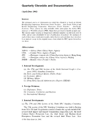 Quarterly Chronicle and Documentation