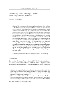 Constructing a Text, Creating an Image: the Case of Johannes Barbarus1
