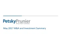 May 2017 M&A and Investment Summary