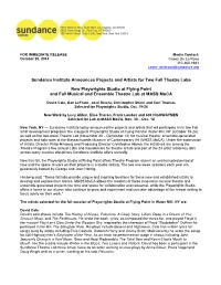 Sundance Institute Announces Projects and Artists for Two Fall Theatre Labs