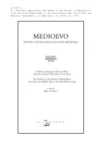 Approaching the Debate on the Subject of Metaphysics from the Later Middle Ages to the Early Modern Age: the Ancient and Medieval Antecedents 9