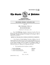 Other Notifications, Orders, Etc. SENATE SECRETARIAT Islamabad, the 16Th January, 2020