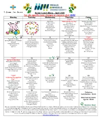 Senior Lunch Menu – April 2020 for Site Specific Menu Changes Or