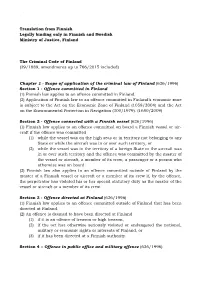 The Criminal Code of Finland (39/1889, Amendments up to 766/2015 Included)