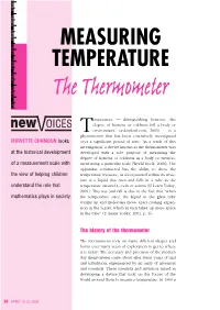 MEASURING TEMPERATURE the Thermometer