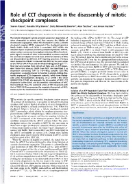 Role of CCT Chaperonin in the Disassembly of Mitotic Checkpoint Complexes