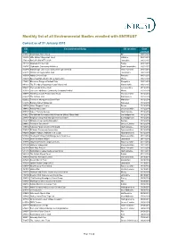 Monthly List of All Environmental Bodies Enrolled with ENTRUST
