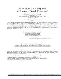 The Canon Cat Computer: Jef Raskin's “Work Processor”