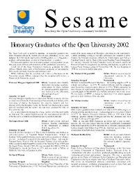 Honorary Graduates of the Open University 2002