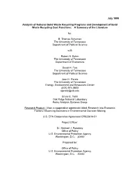 July 1999 Analysis of National Solid Waste Recycling Programs And