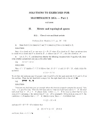 Part 2 II. Metric and Topological Spaces
