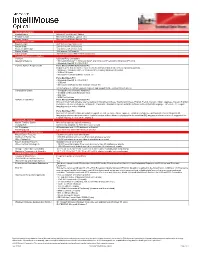 Version Information Product Name Microsoft® Intellimouse® Optical
