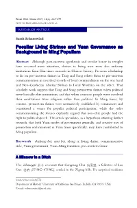 Peculiar Living Shrines and Yuan Governance As Background to Ming Populism