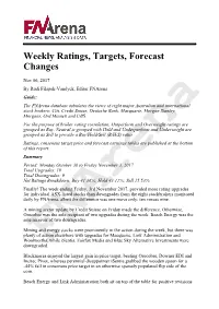 Weekly Ratings, Targets, Forecast Changes